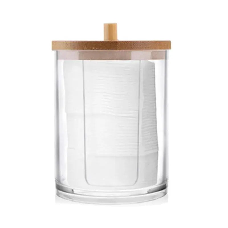 EverEco Acrylic Bathroom Organizer Set With Clear Lids And Bamboo Covers For Cotton Balls And Swabs