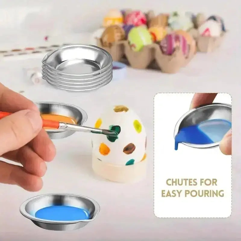 Artify 12Pcs Stainless Steel Small Round Paint Tray Set With Pouring Spouts For Precise Color Mixing