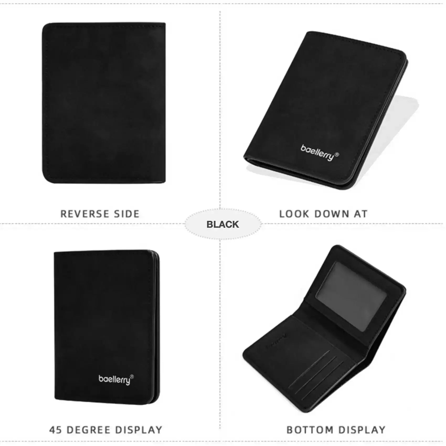Baellerry black leather bifold wallet with multiple card slots