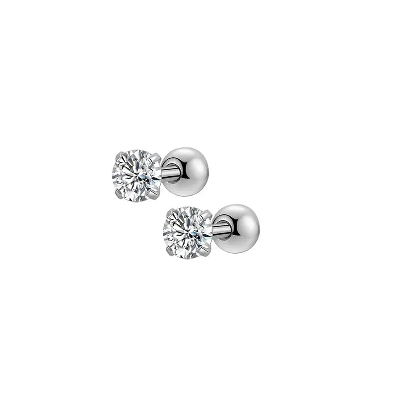 Six Pairs Hypoallergenic Screw Back Earrings For Women Girls 316L Stainless Steel CZ Stud Earrings Set 20G