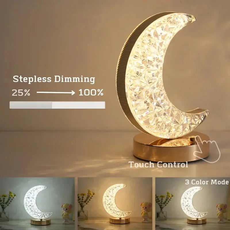 LunaGlow 3D Moon Lamp With Crystal Touch Dimming USB Rechargeable Ambient Night Light For Girls Room