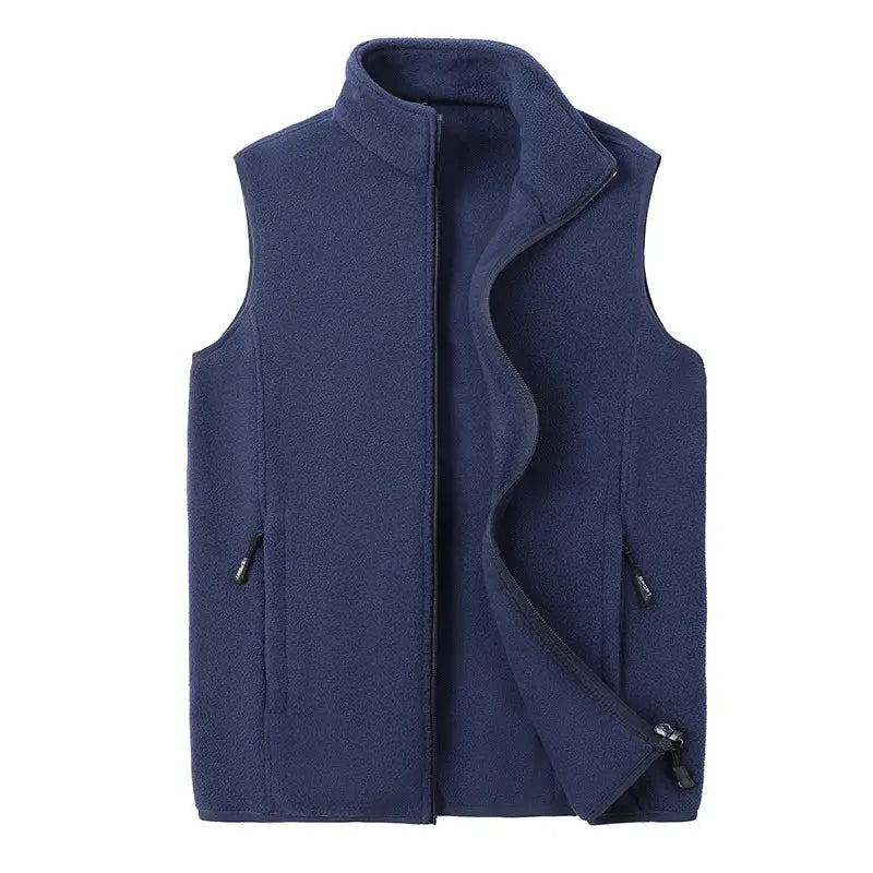 Men's navy fleece vest by Simples Market, sleeveless winter waistcoat with zip pockets