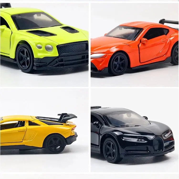 Drift car dashboard toy model set of 4 mini sports cars in lime green, orange, yellow, and black by Simples Market
