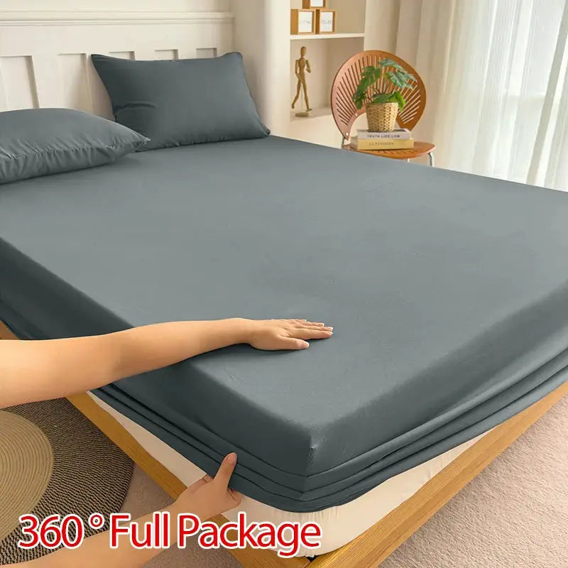 Solid gray-blue fitted bed sheet with elastic band for 90/120/150/180x200 beds, 100% polyester