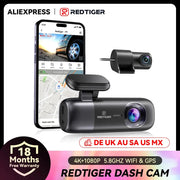 REDTIGER F9 4K dash cam with front and rear cameras, WiFi GPS, parking mode, app control, black