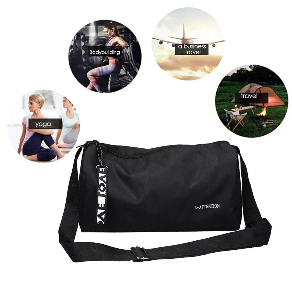 Black waterproof sport gym bag by L-ATTENTION, large capacity with shoe compartment and adjustable strap