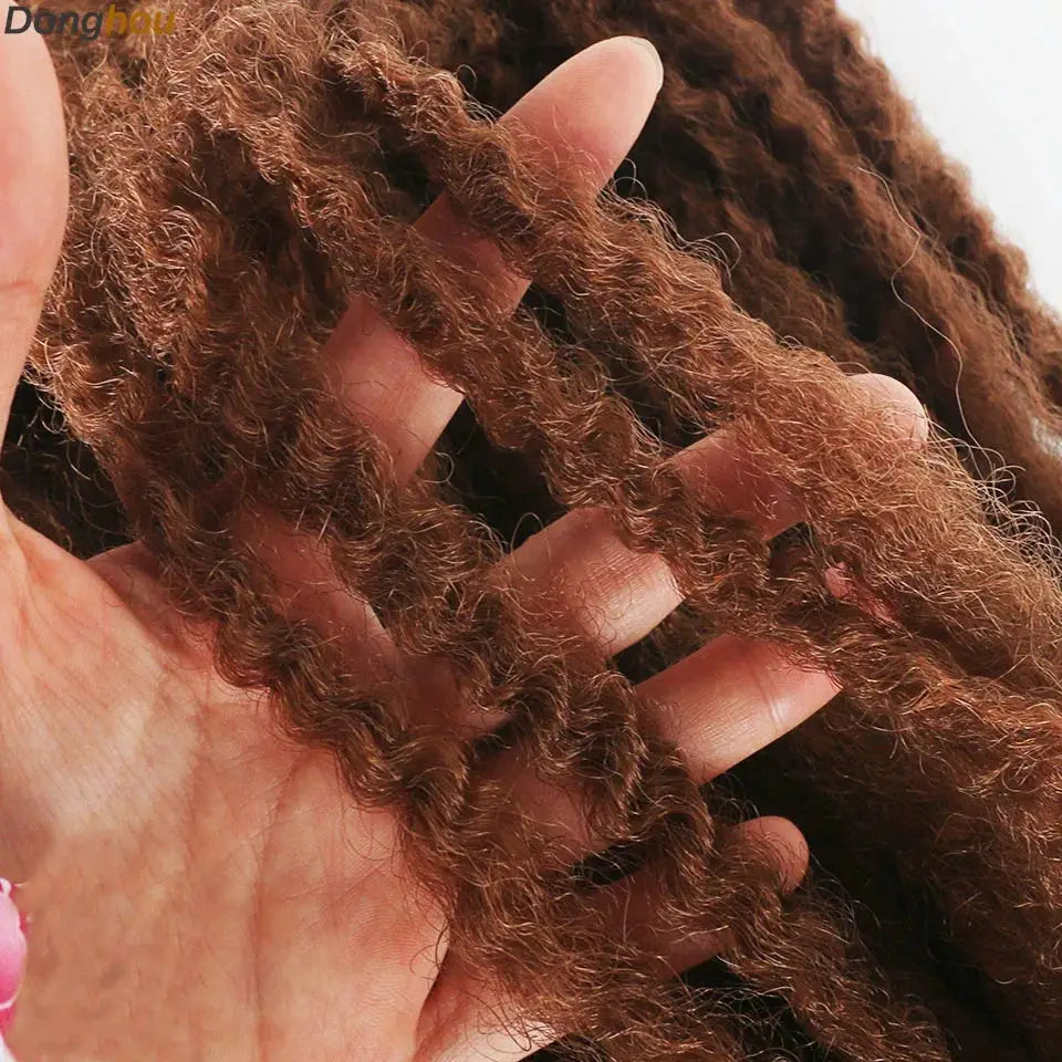 Marley hair 18in synthetic, curly brown strands held in hand