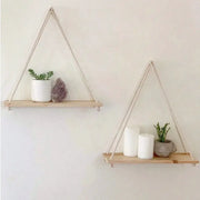 Wooden Hanging Shelf With Hemp Rope Wall Mounted Floating Shelf For Plants And Decor In Living Room