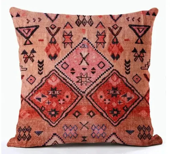Bohemian linen cushion cover with multicolor geometric print by Simples Market for living room