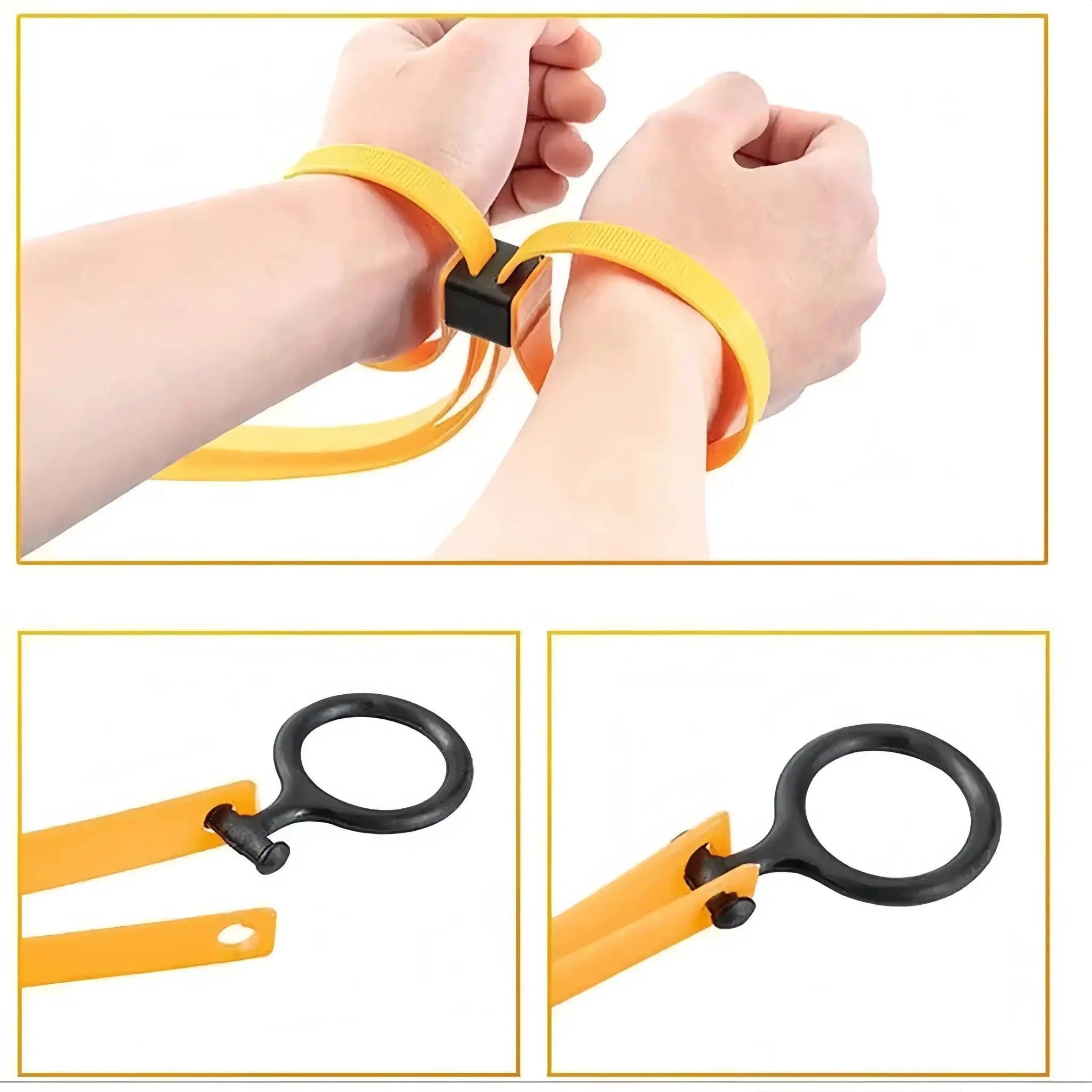 Simples Market tactical plastic restraint handcuffs with yellow straps, black locking buckles; 2-piece set