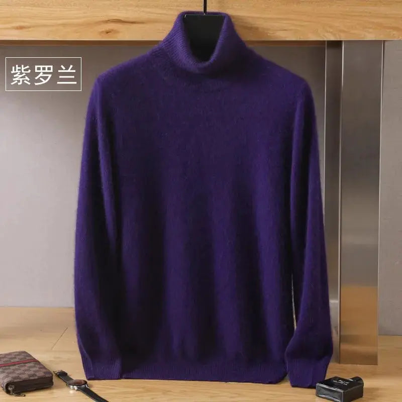 Men's purple mink-velvet cashmere sweater, long-sleeve knit pullover