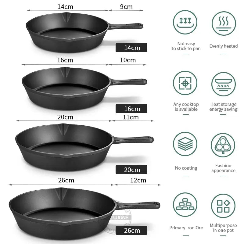 Cast Iron Frying Pan Set 14cm 16cm 20cm Nonstick Skillet Induction Compatible Breakfast Omelette Pancake Pan
