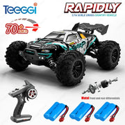 Teeggi 1:16 PRO RC monster truck, 4WD with LED lights, includes remote and 3 blue batteries