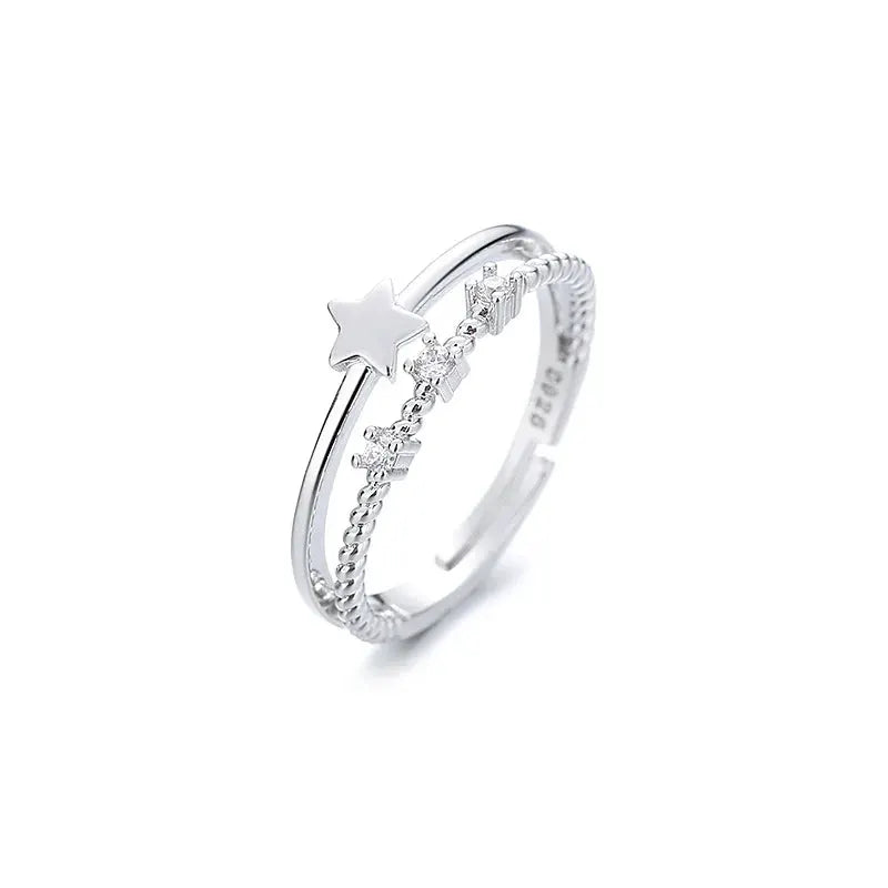 925 Sterling Silver Double Layer Water Drop Ring For Women With Square Zircon Adjustable Index Finger Jewelry Gift