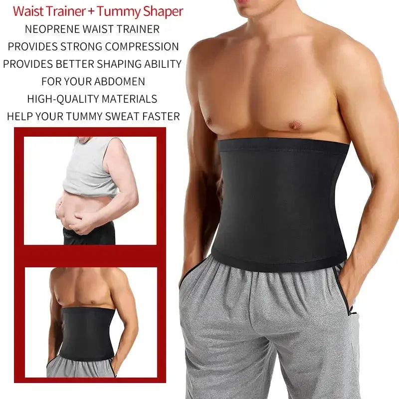 Men's neoprene waist trainer belt by Simples Market, black abdomen reducer and sweat-trimmer shaper.