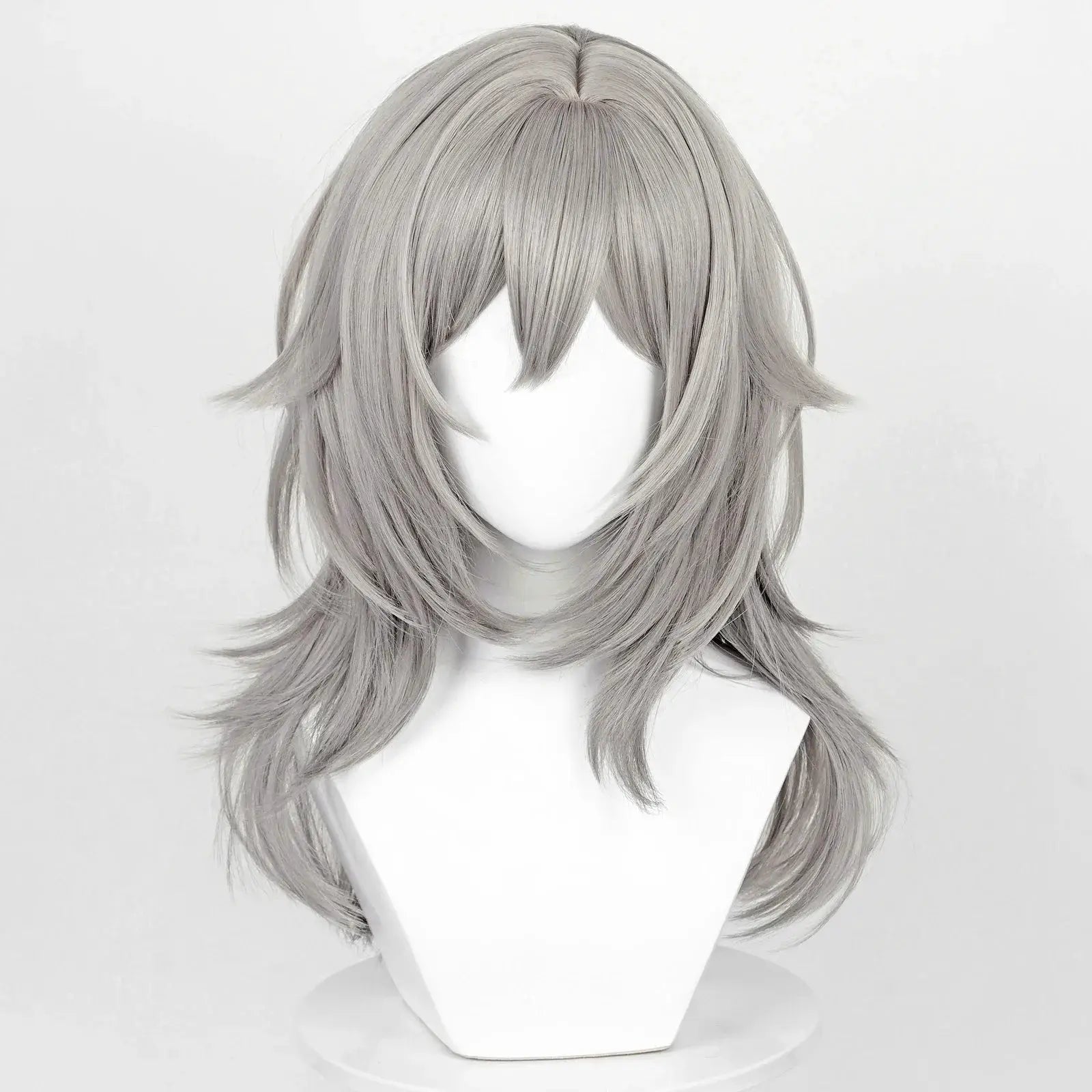 Cosplay wig for Honkai Star Rail Trailblazer Caelus Stelle, gray synthetic hair with bangs, layered shoulder-length