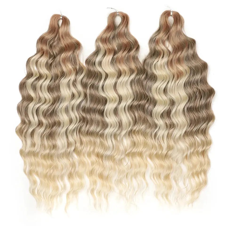 Noble Hair synthetic loose deep-wave braiding hair extensions, 24-inch, ombre blonde water-wave, 3 bundles
