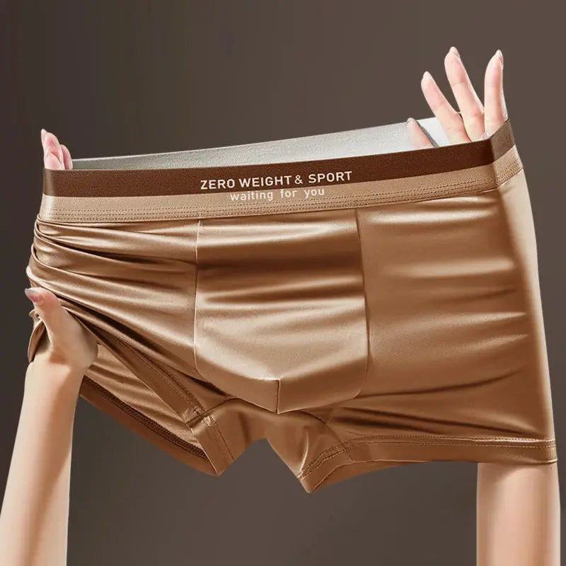 Men's boxer shorts, 1 pair, bronze-gold ice-silk breathable satin-like fabric with elastic waistband