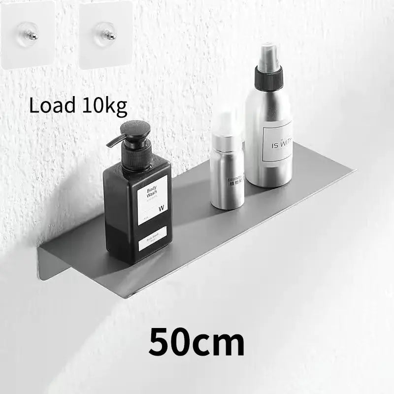 Floating bathroom shelf, 50cm gray wall-mounted ledge, no-drill install, 10kg load capacity
