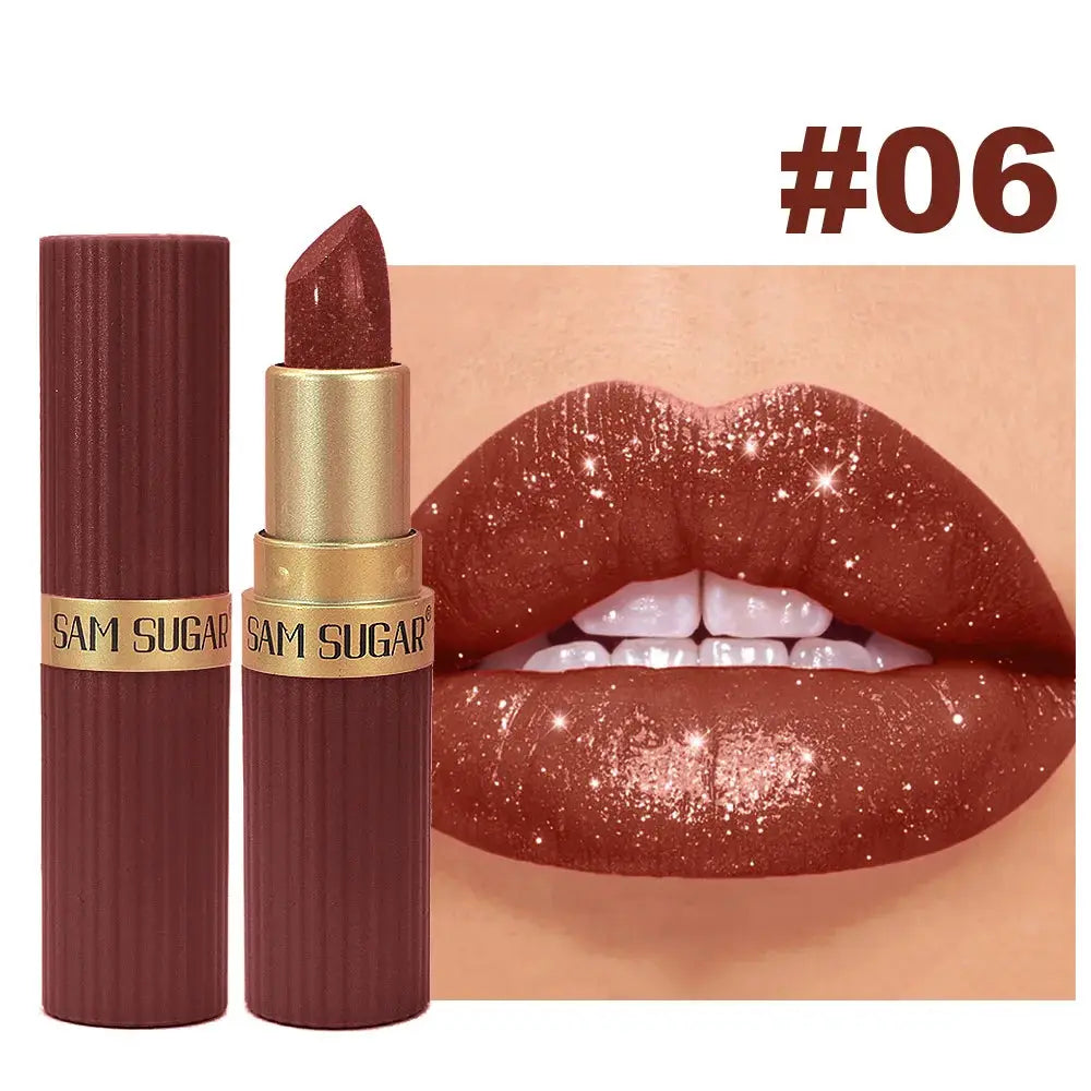 Pearlescent Pink Glitter Velvet Lipstick Waterproof Long Lasting Matte Shimmer Diamond Lipstick For Women Makeup Cosmetic