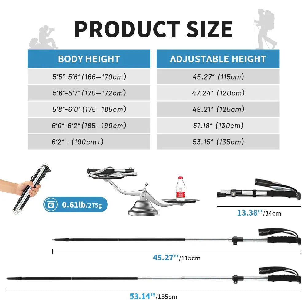 Naturehike ultralight folding trekking pole, aluminum, adjustable 115-135cm, 275g, single pole
