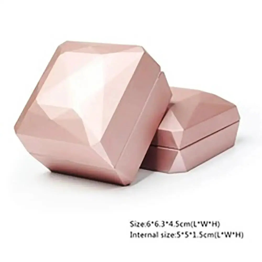 LED Jewelry Ring Box With Light Leather Exterior And Velvet Interior For Proposal Engagement Wedding Gift