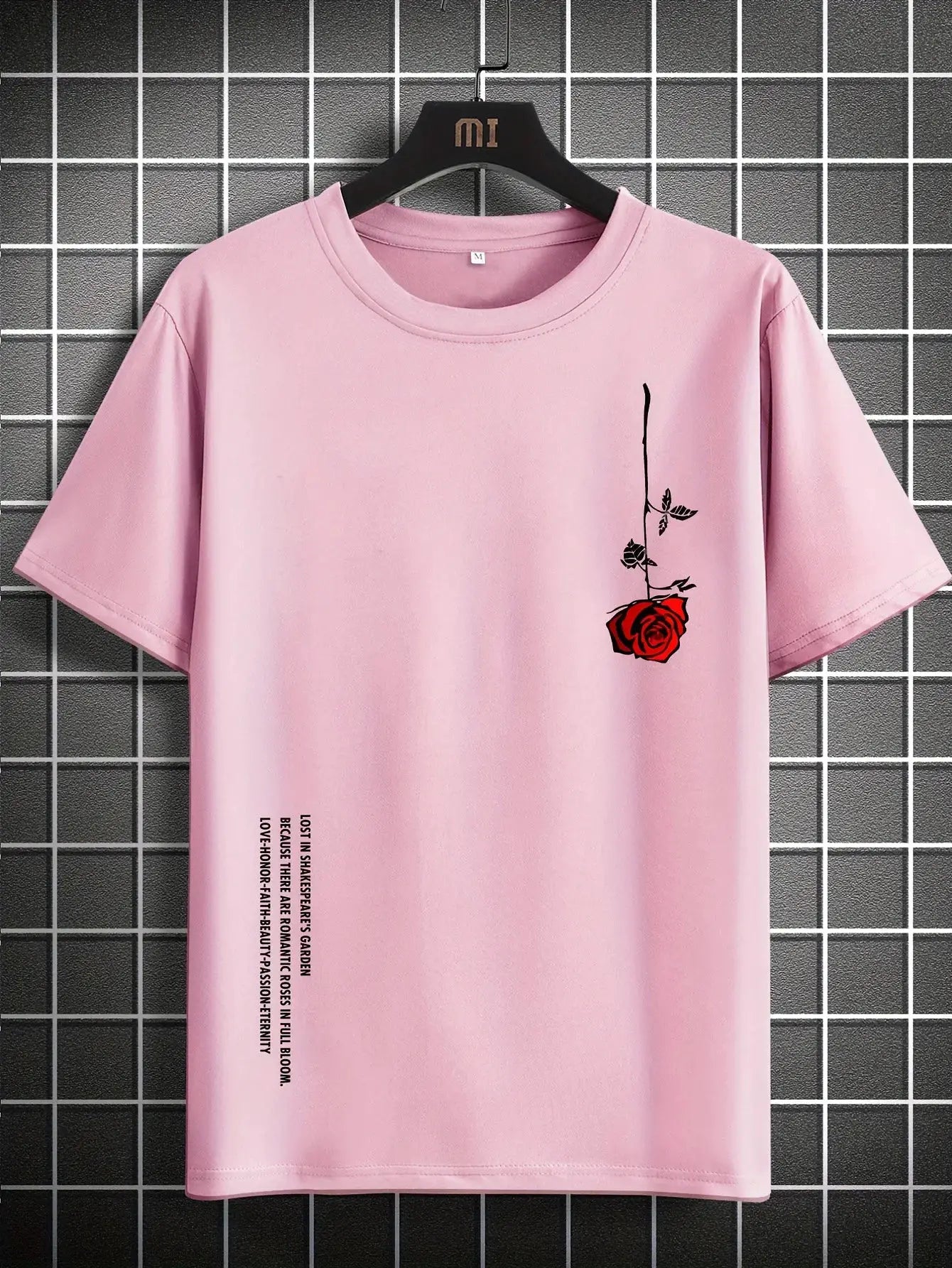 Men's 100 Percent Cotton Rose Print T Shirt Summer Casual Slim Fit Round Neck Short Sleeve Top