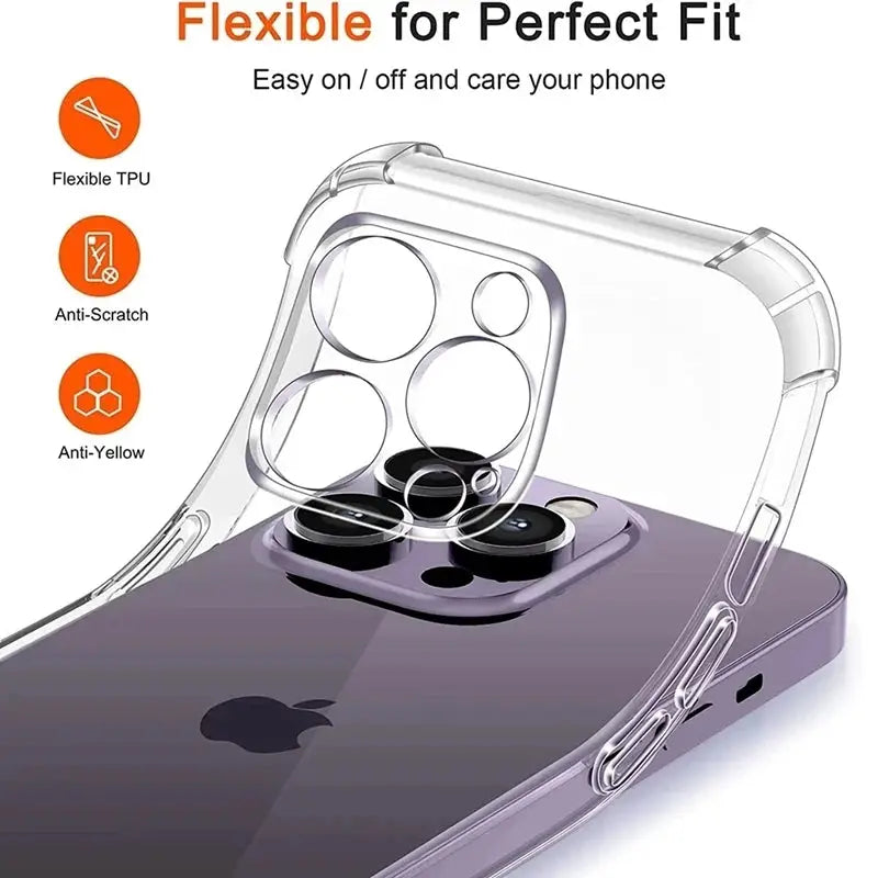 ShieldNova Shockproof Silicone Clear Phone Case With Lens Protection And Reinforced Corners For iPhone 6 Through 16 Pro Max