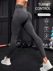 Seamless yoga pants by Simples Market, dark heather grey high-waisted leggings with compression fit