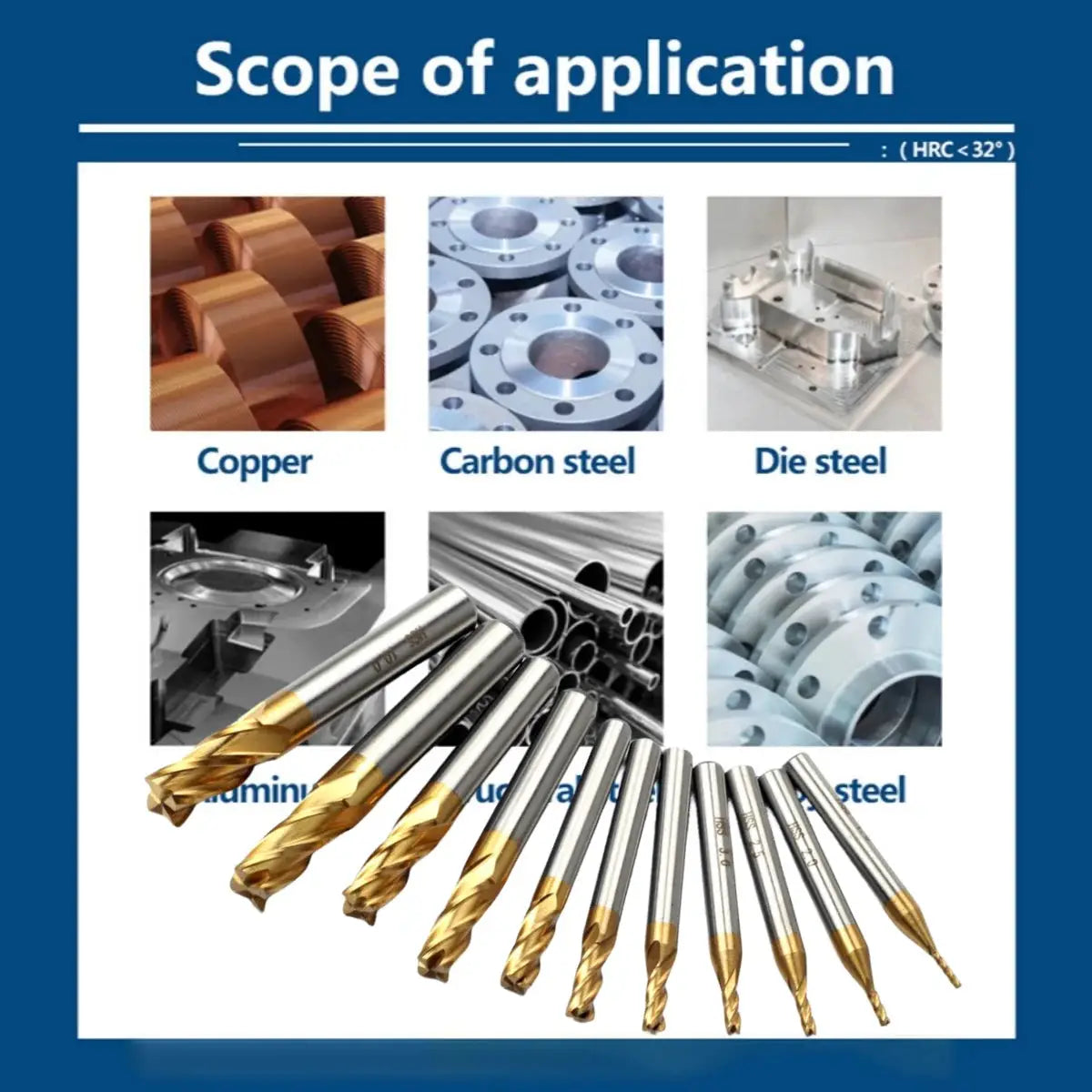 7Pcs 11Pcs Milling Cutters 4 Flute Titanium Coated HSS End Mill Set 1.5 to 10mm CNC Router Bit for Wood Steel Milling