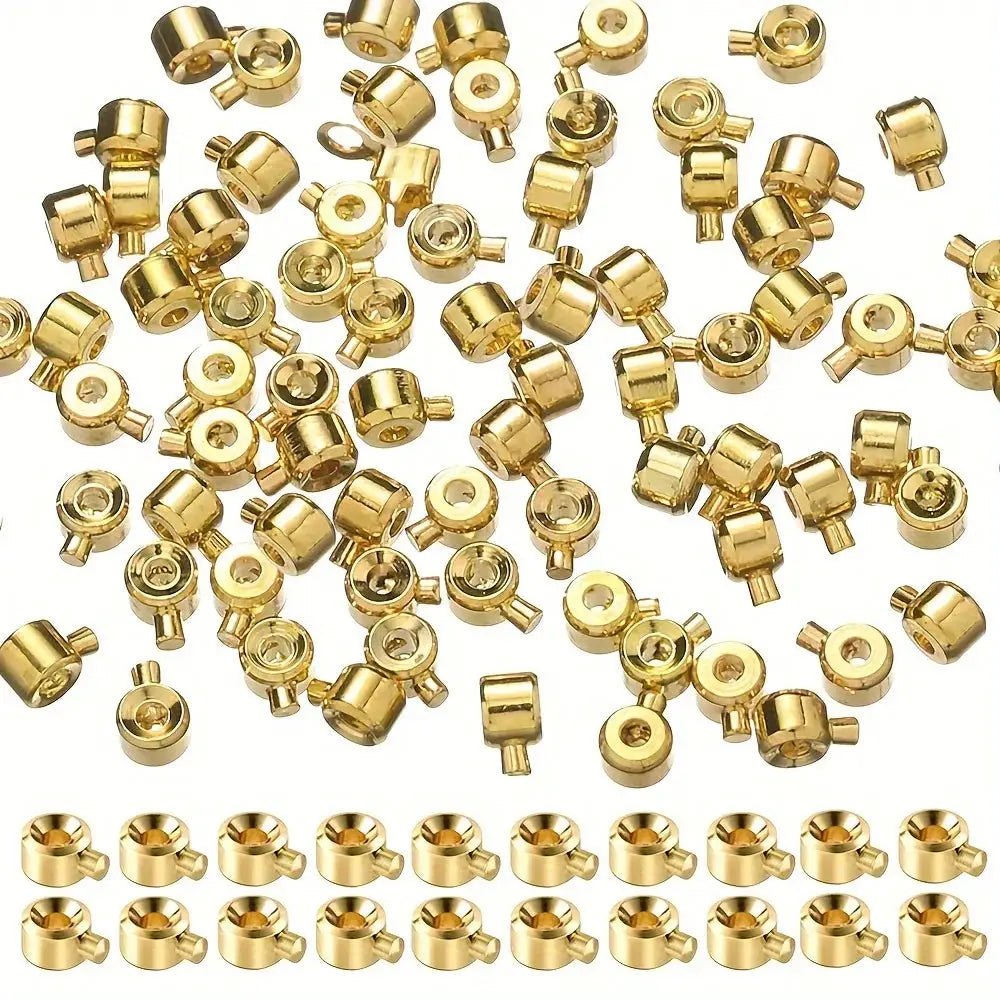 20 Pcs 3x4mm Copper Positioning Buckles Clasps With Bead Caps For DIY Necklace And Bracelet Connectors