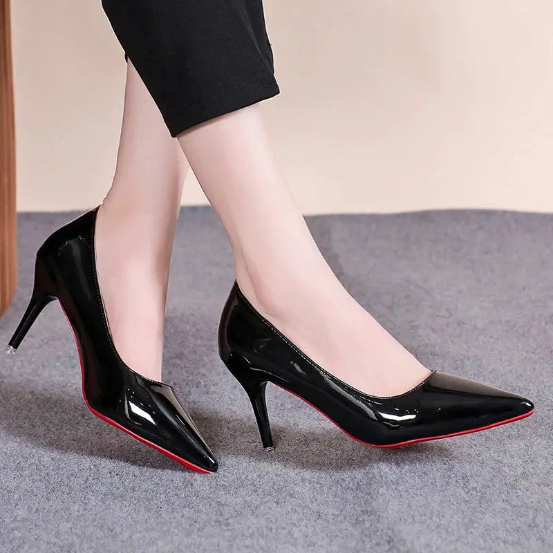 LuxePoint Pointed Toe Patent Leather High Heels Red Sole Stiletto Pumps For Work And Parties