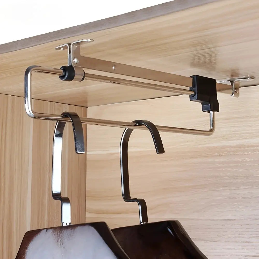SpaceSaver Pull Out Clothes Storage Rod Adjustable Foldable Metal Hanging Rail for Wardrobes and Drying Racks