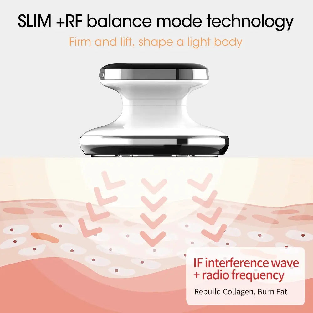 Body Slimming Massager by Simples Market; cordless handheld device with white/silver finish, LED light, and 4 modes.