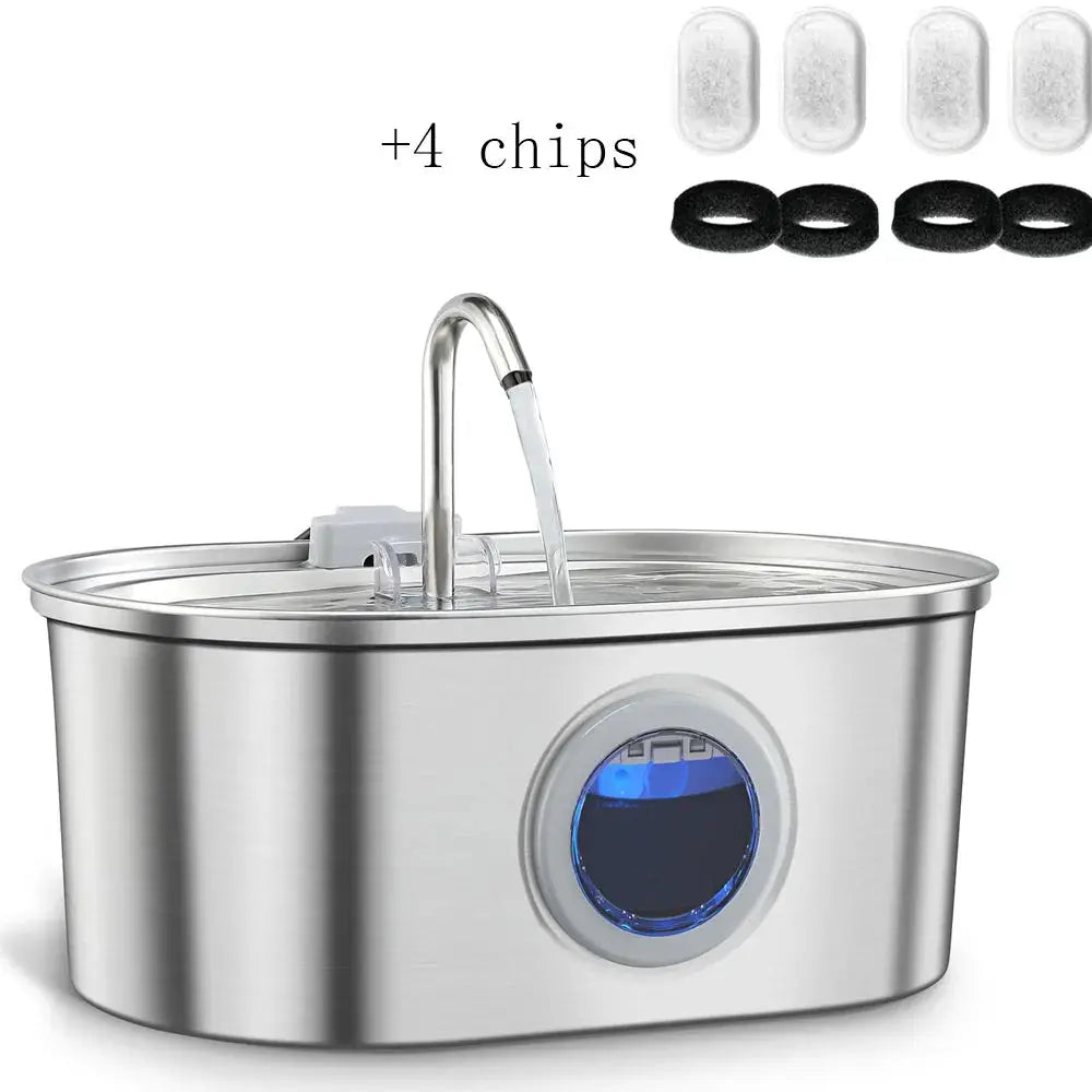 3.2L Stainless Steel Cat Water Dispenser With Clear Water Level Window