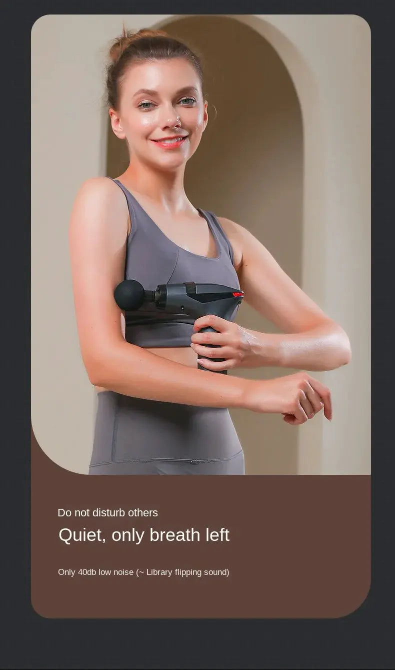 Simples Market long-handle electric massage gun, black handheld percussion massager with round head.