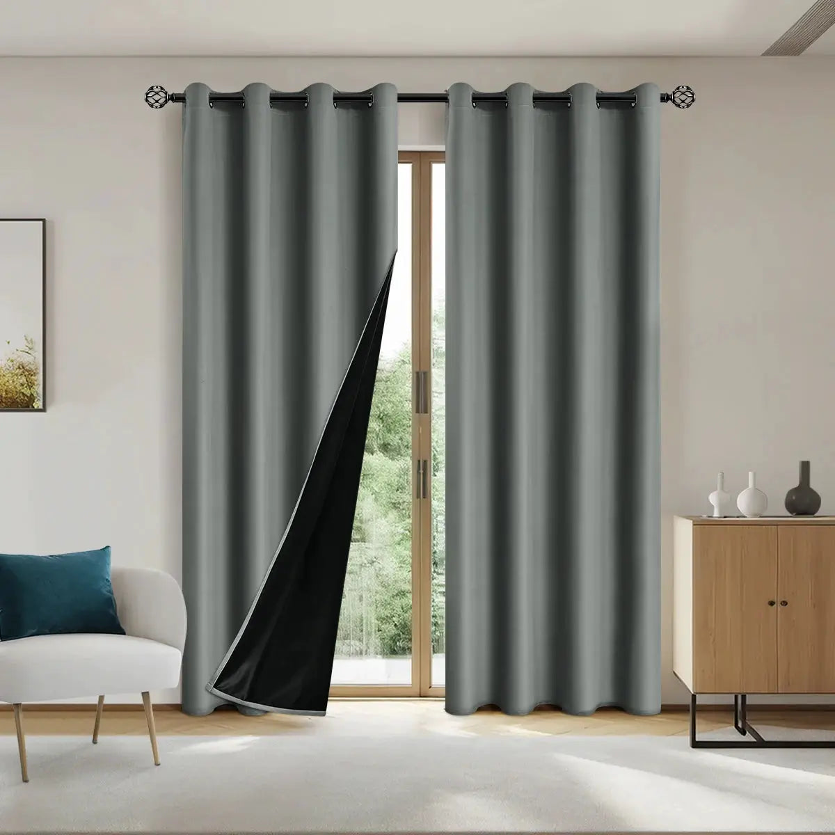 One Panel Solid Blackout Curtains With Grommets Privacy Drapes For Bedroom Living Room Home Decor Lightweight Curtains