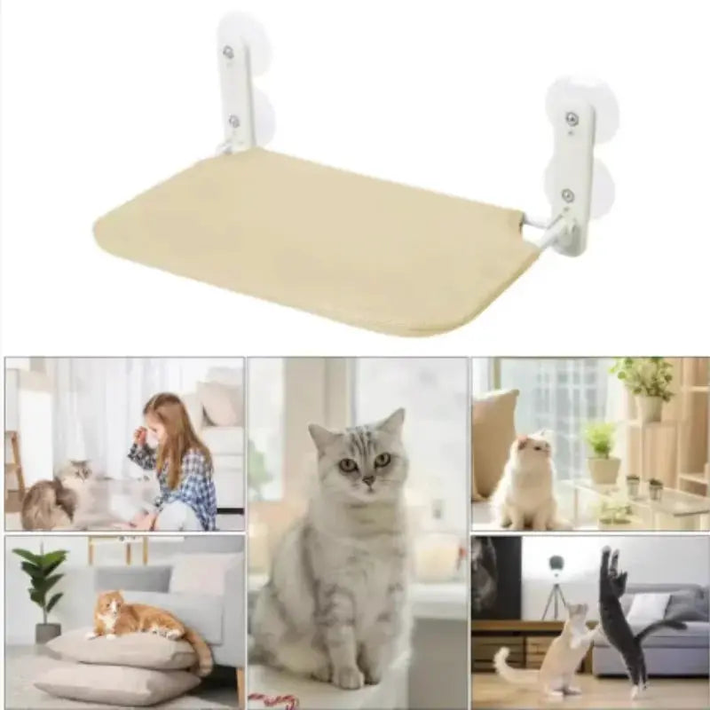 Cat hammock bed beige, wall-mounted with brackets; supports up to 20 kg.