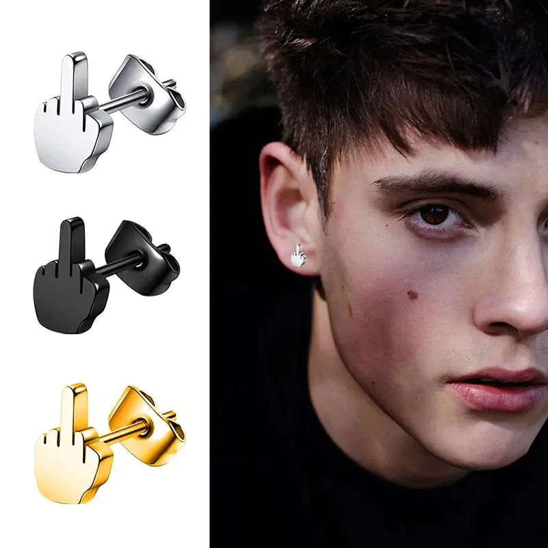 Middle Finger Stainless Steel Earrings Unisex Ear Hoops for Men and Women Bold Statement Jewelry