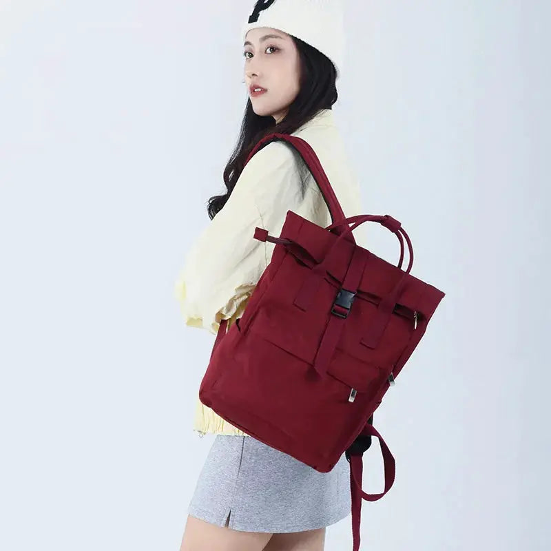 Simples Market maroon college backpack, large-capacity with front pockets