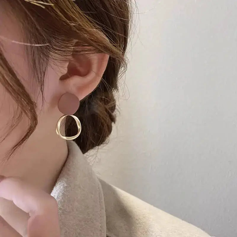 Brown Geometric Round Dangle Earrings Vintage Matte Drop Earrings For Women Girls Student Gifts Jewelry