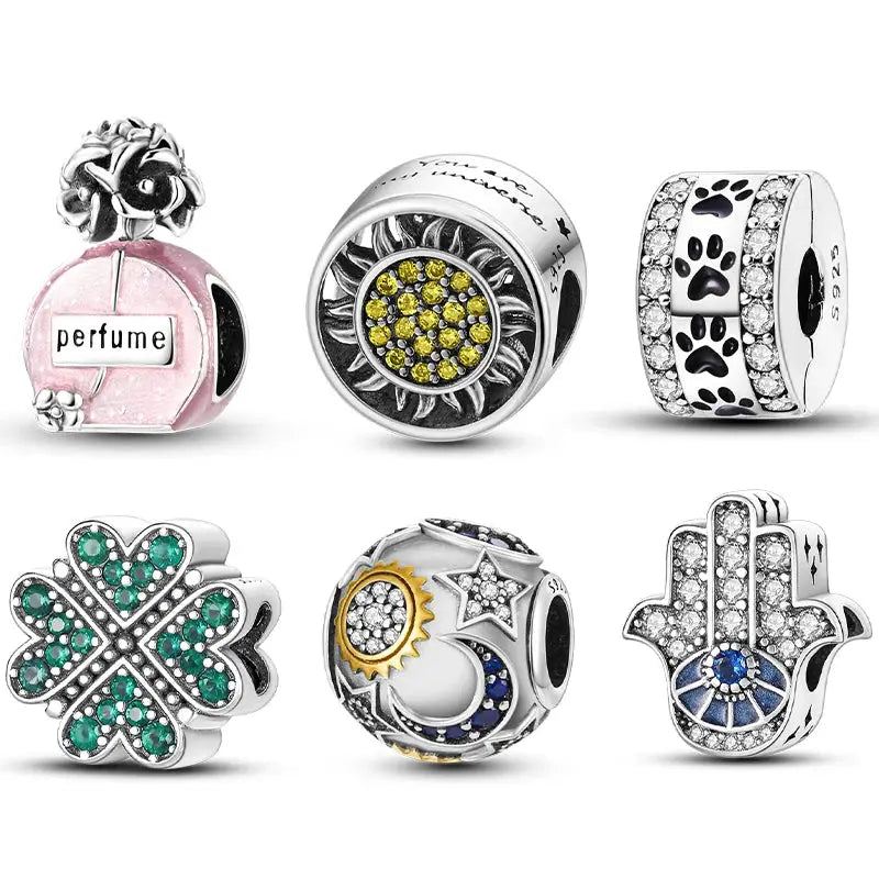 S925 Silver Perfume Bottle Charm Beads With Stars Moon Sun And Four Leaf Clover For Original Bracelet DIY Jewelry Making