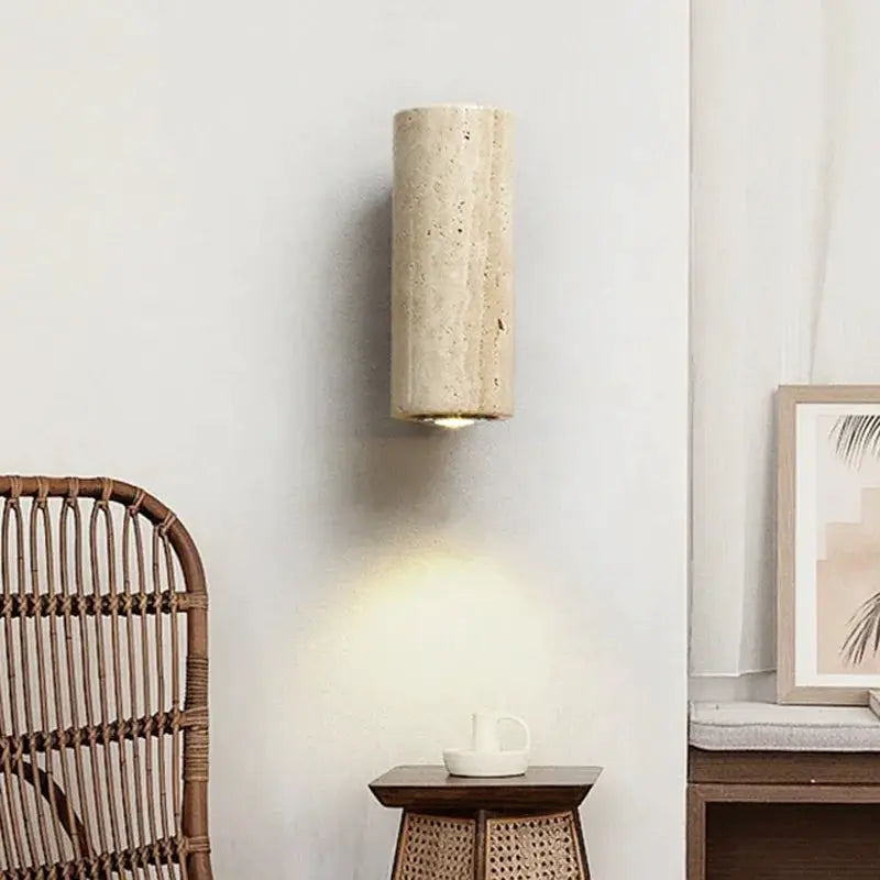 Wabi Sabi Yellow Marble Wall Lamp LED Travertine Sconce for bedside or living room decor