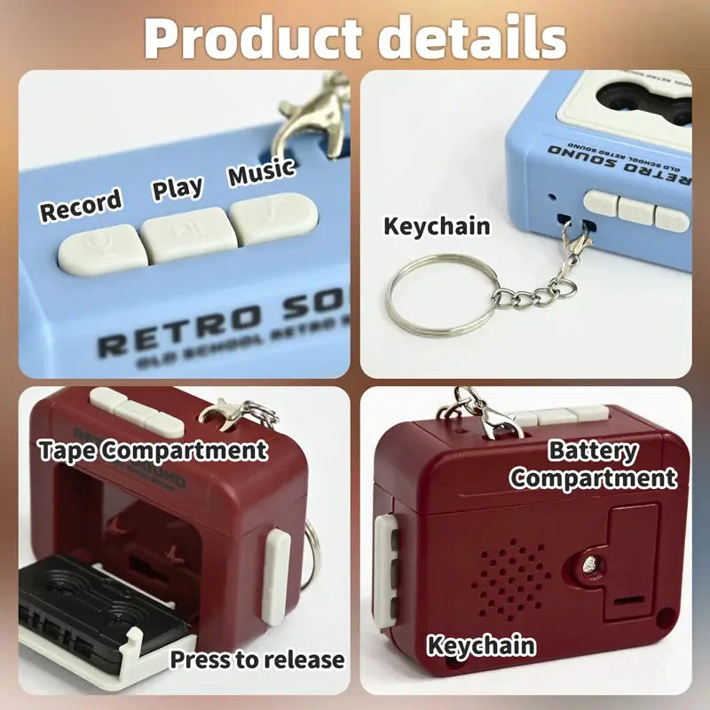 Retro Tape Recorder Keychain Mini Recording Music Box Key Ring Pendant Decompression Ornament Gift For Backpack Lovers