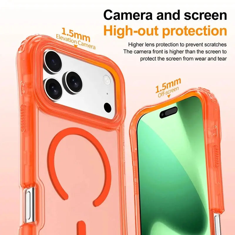 Simples Market Armor 3IN1 PC+TPU clear case with orange bumper and wrist strap for iPhone 17 Pro Max