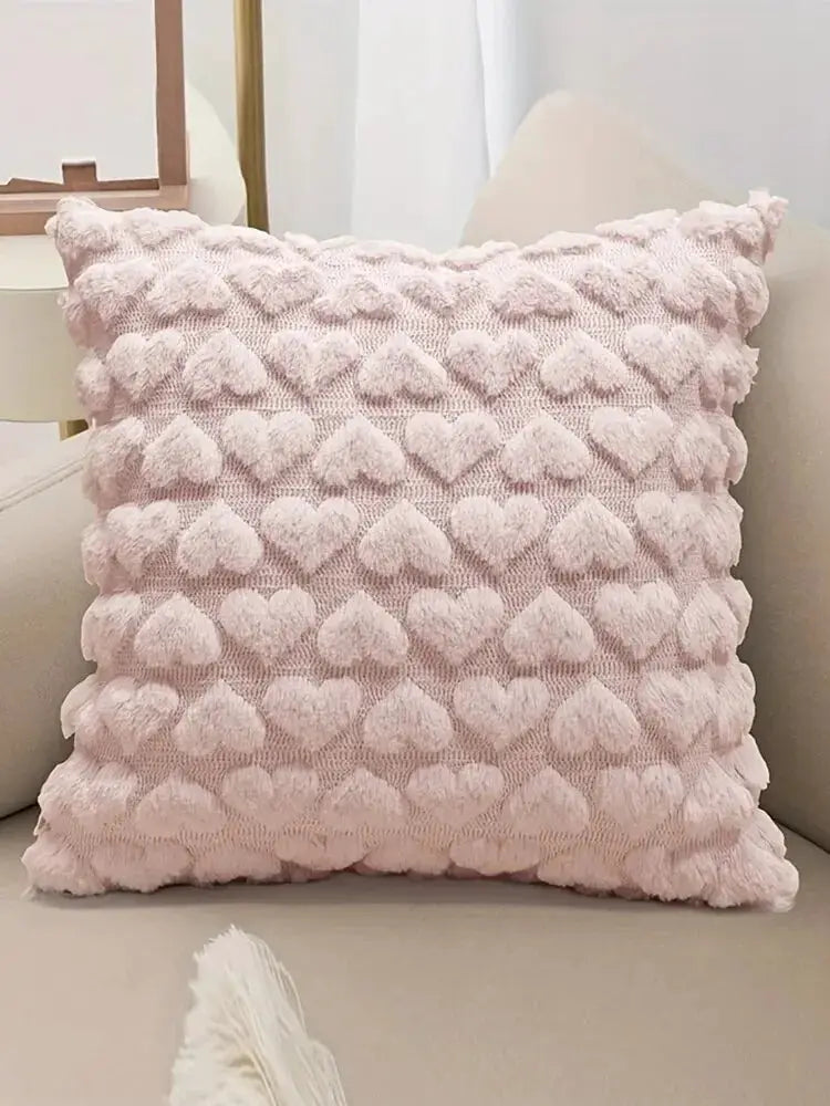 Love plush throw pillow cover in blush pink with tufted heart pattern by Simples Market