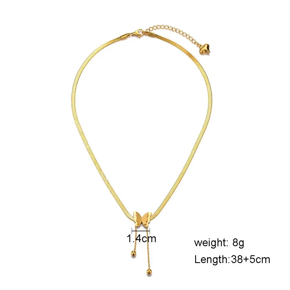 Vintage Butterfly Necklace For Women Golden Stainless Steel Snake Chains Choker With Charm Jewelry Gift