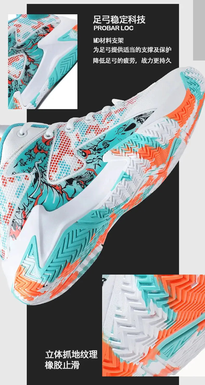 Men's running sneakers by Simples Market in teal, white and orange with breathable mesh uppers