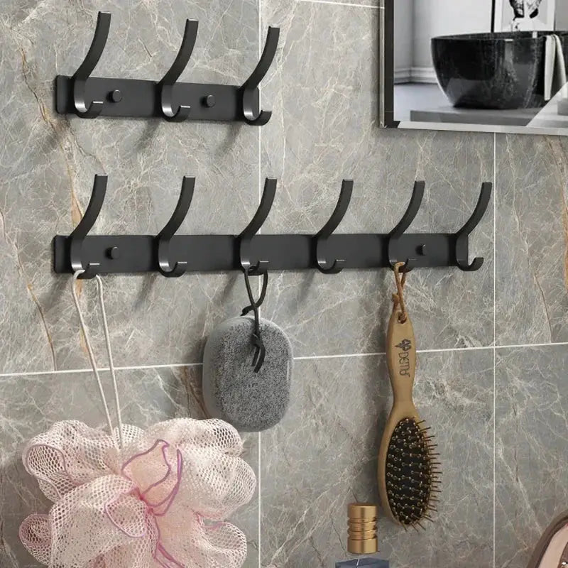 Black White Folding Robe Hooks Aluminum Wall Rack for Bathroom