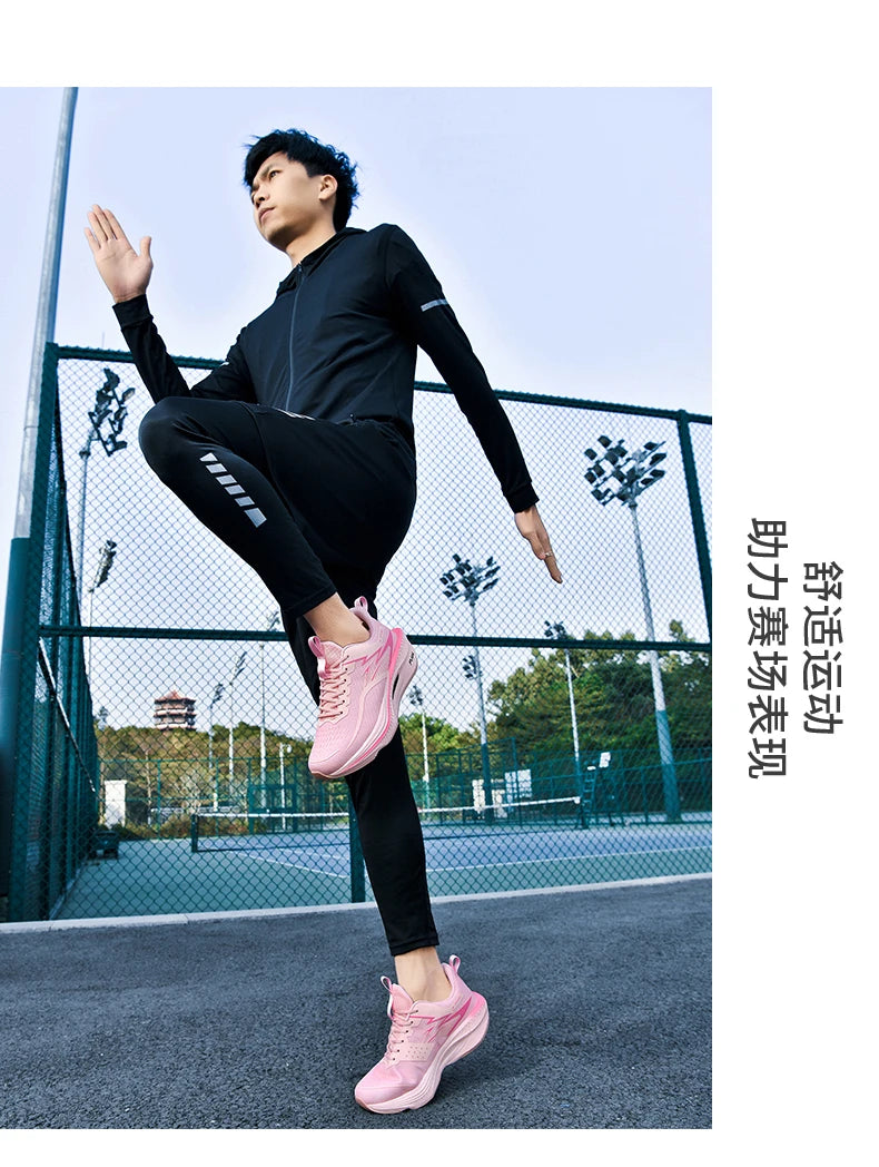 Pink breathable lightweight running shoes with air cushion for jogging